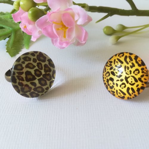 Bagues cabochon verre imprimé 20 mm léopard x 2
