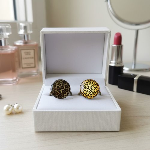 Bagues cabochon verre imprimé 20 mm léopard x 2