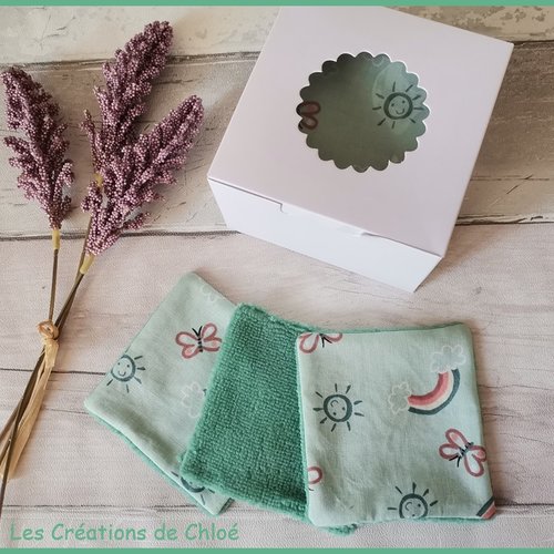 Boite de 14 lingettes lavables bébé coton et éponge bambou