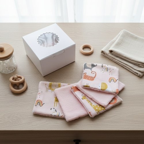 Boite de 14 lingettes lavables bébé coton et éponge bambou