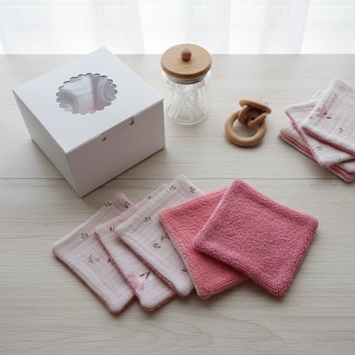 Boite de 8 lingettes lavables bébé double gaze et éponge bambou