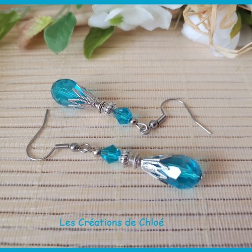Boucles d'oreilles acier inoxydable et perles en verre goutte