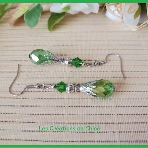Boucles d'oreilles acier inoxydable et perles en verre goutte