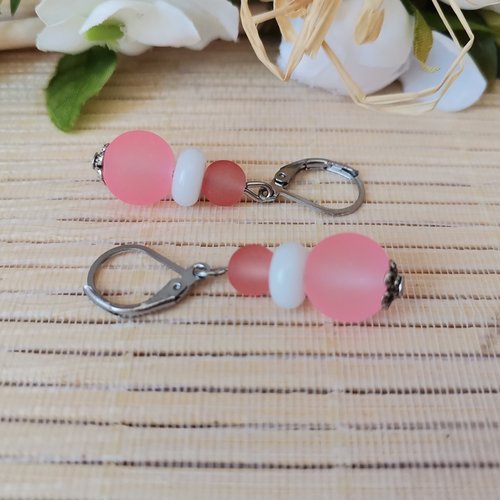 Boucles d'oreilles acier inoxydable et perles en verre