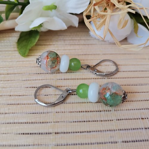 Boucles d'oreilles acier inoxydable et perles en verre