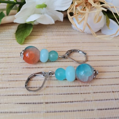 Boucles d'oreilles acier inoxydable et perles en verre