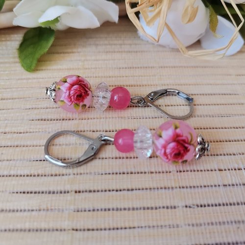 Boucles d'oreilles acier inoxydable et perles en verre