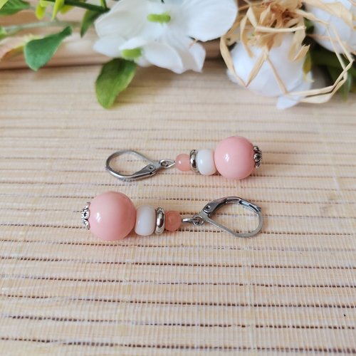 Boucles d'oreilles acier inoxydable et perles en verre