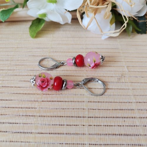 Boucles d'oreilles acier inoxydable et perles en verre
