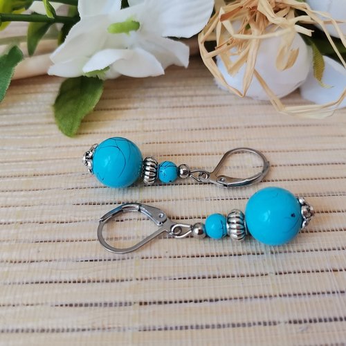 Boucles d'oreilles acier inoxydable et perles turquoise