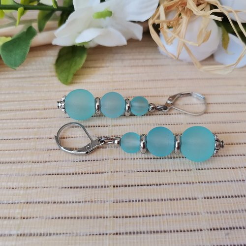 Boucles d'oreilles acier inoxydable et trio de perles givrées