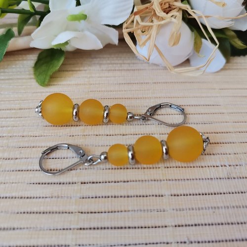 Boucles d'oreilles acier inoxydable et trio de perles givrées