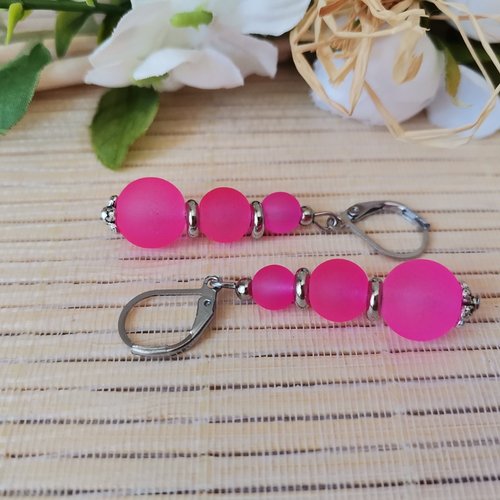 Boucles d'oreilles acier inoxydable et trio de perles givrées
