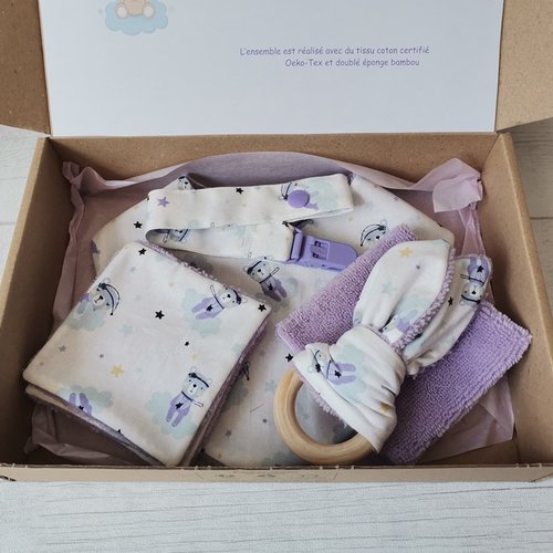 Coffret naissance/box naissance lilas/animaux