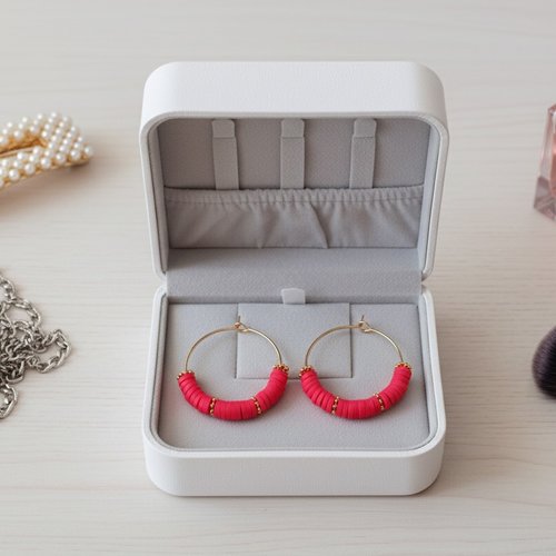 Boucles d'oreilles créoles dorées acier inoxydable et perles heishi