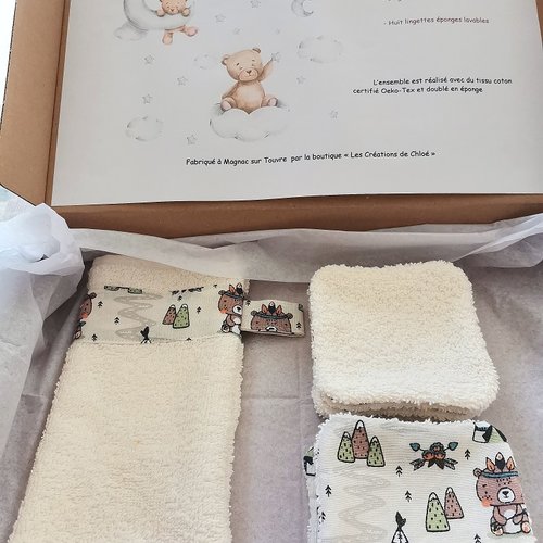 Coffret naissance/box naissance tissu coton et éponge