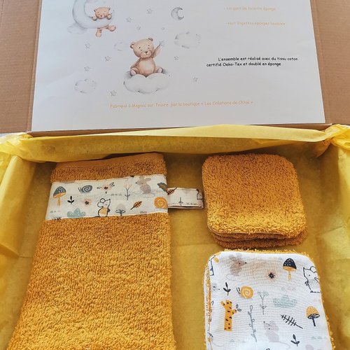 Coffret naissance/box naissance tissu coton et éponge
