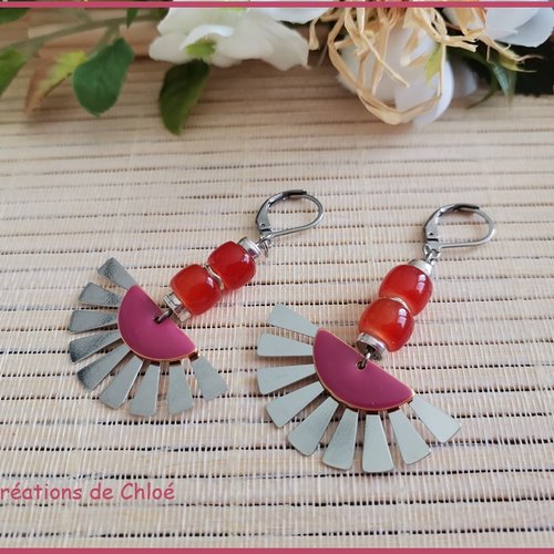 Boucles d'oreilles acier inoxydable et rouge
