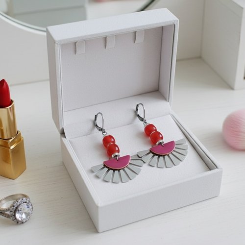 Boucles d'oreilles acier inoxydable et rouge