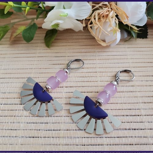 Boucles d'oreilles acier inoxydable et violet