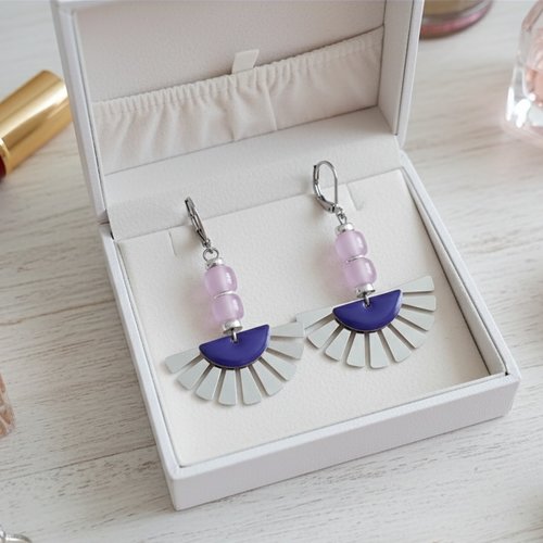 Boucles d'oreilles acier inoxydable et violet