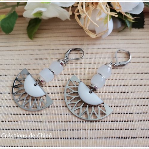 Boucles d'oreilles acier inoxydable et blanc