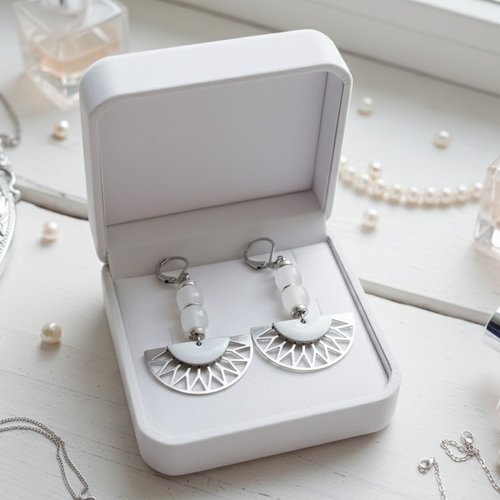 Boucles d'oreilles acier inoxydable et blanc