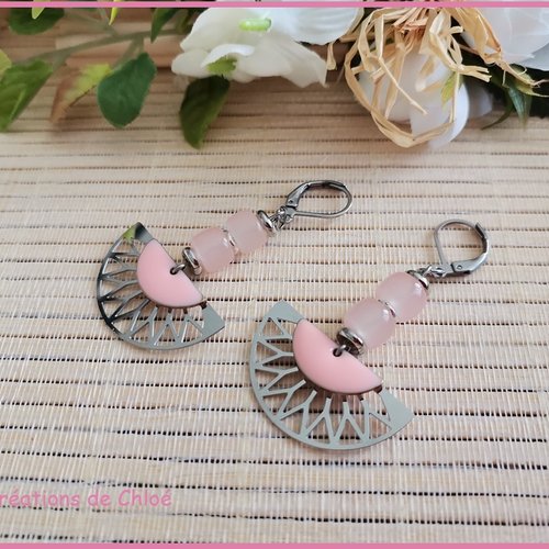 Boucles d'oreilles acier inoxydable et rose