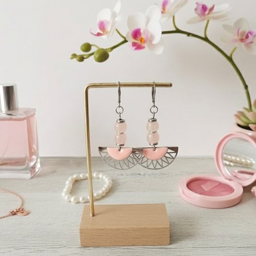 Boucles d'oreilles acier inoxydable et rose