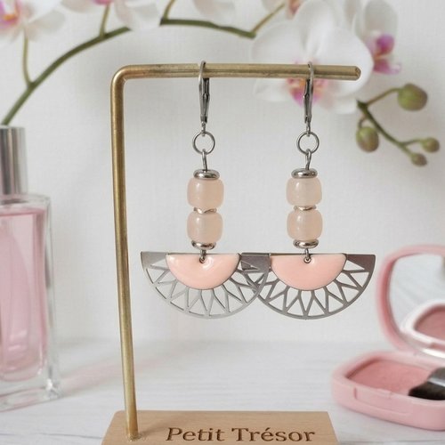 Boucles d'oreilles acier inoxydable et rose