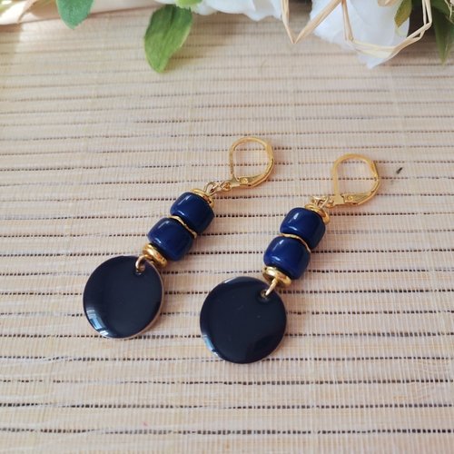Boucles d'oreilles acier inoxydable dorées et sequin émail