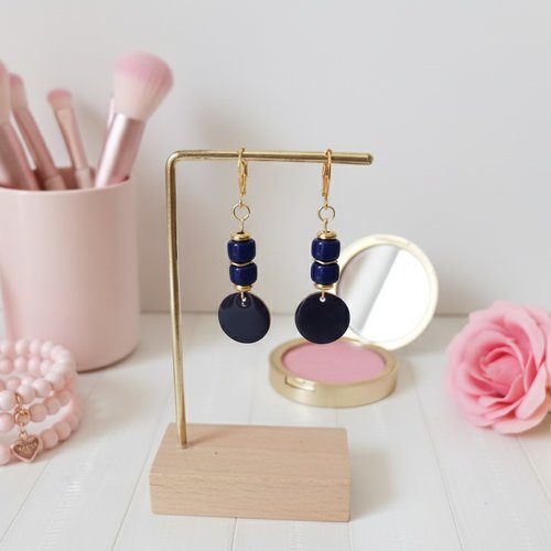 Boucles d'oreilles acier inoxydable dorées et sequin émail