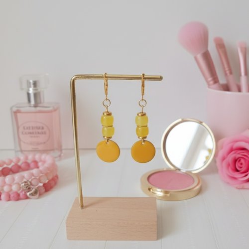 Boucles d'oreilles acier inoxydable dorées et sequin émail