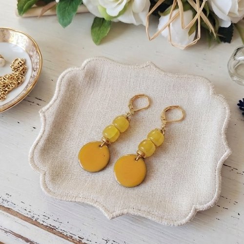 Boucles d'oreilles acier inoxydable dorées et sequin émail