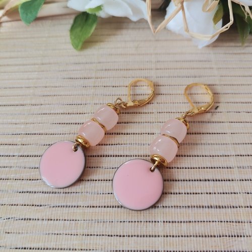 Boucles d'oreilles acier inoxydable dorées et sequin émail