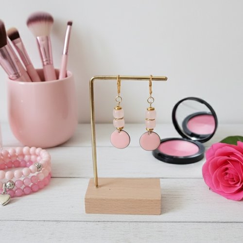 Boucles d'oreilles acier inoxydable dorées et sequin émail