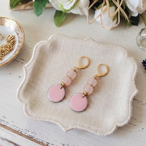 Boucles d'oreilles acier inoxydable dorées et sequin émail