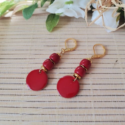 Boucles d'oreilles acier inoxydable dorées et sequin émail