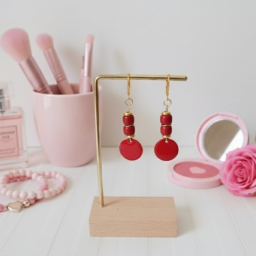 Boucles d'oreilles acier inoxydable dorées et sequin émail