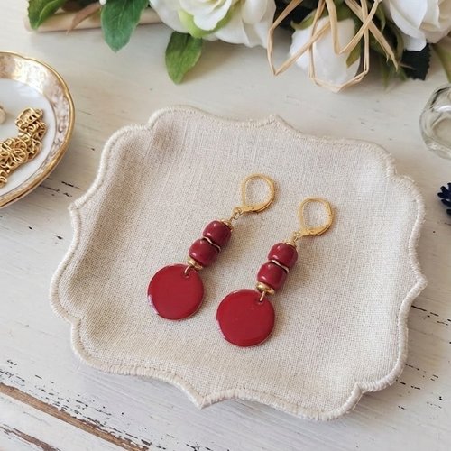 Boucles d'oreilles acier inoxydable dorées et sequin émail