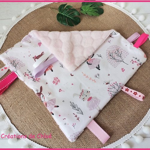 Doudou plat carré coton motifs animaux