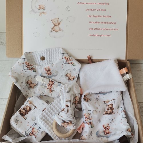 Coffret naissance/box naissance blanc motifs oursons