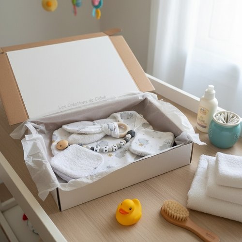 Coffret naissance/box naissance blanc imprimé