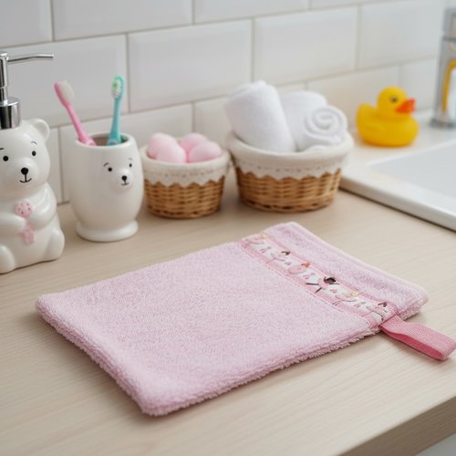 Gant de toilette bébé éponge rose motifs danseuses