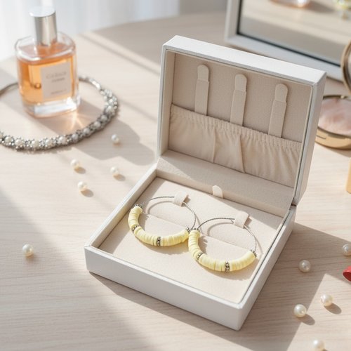 Boucles d'oreilles créoles acier inoxydable ciselé et perles heishi