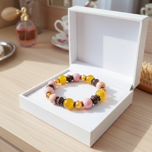 Bracelet fil élastique perles jade rose pale