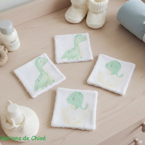 Lot de 4 lingettes bébé coton imprimé animaux