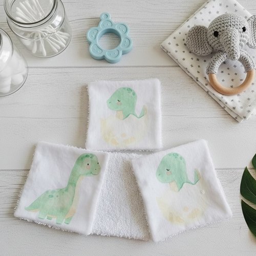 Lot de 4 lingettes bébé coton imprimé animaux