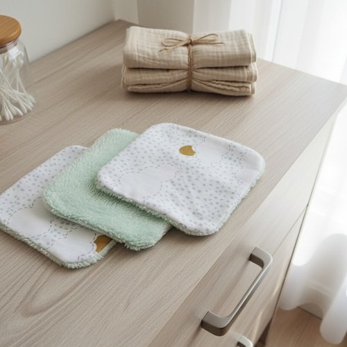 Lot de 6 lingettes lavables pour bébé coton et éponge bambou