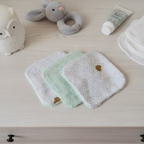 Lot de 6 lingettes lavables pour bébé coton et éponge bambou
